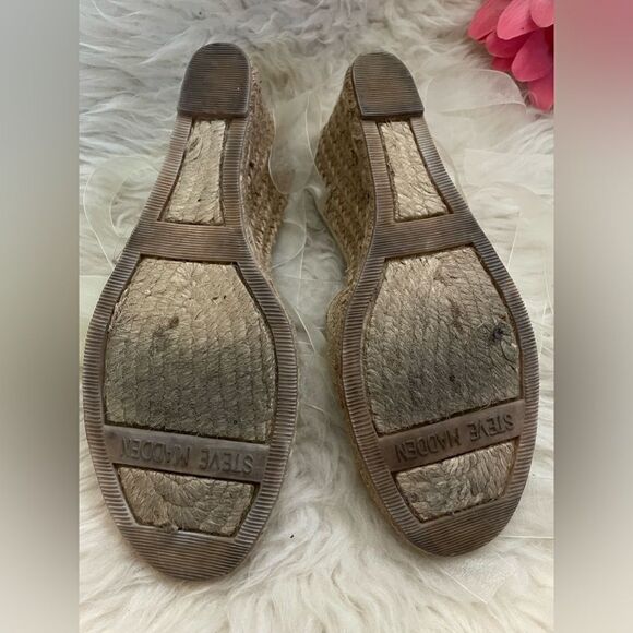 Steve Madden Boca Gold Glitter Espadrille Wedge Ankle Tie Sandals 9 - Picture 4 of 6